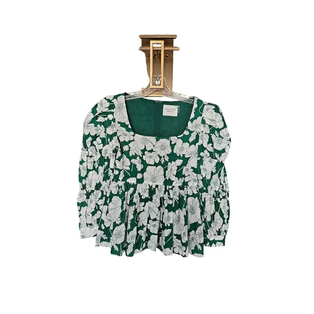 Tuckernuck Hyacinth House Green Floral Clemons Blouse NWT Size X-Small